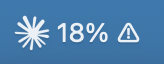 Closeup of the menu bar item showing 18 percent usage with a stale-data warning triangle