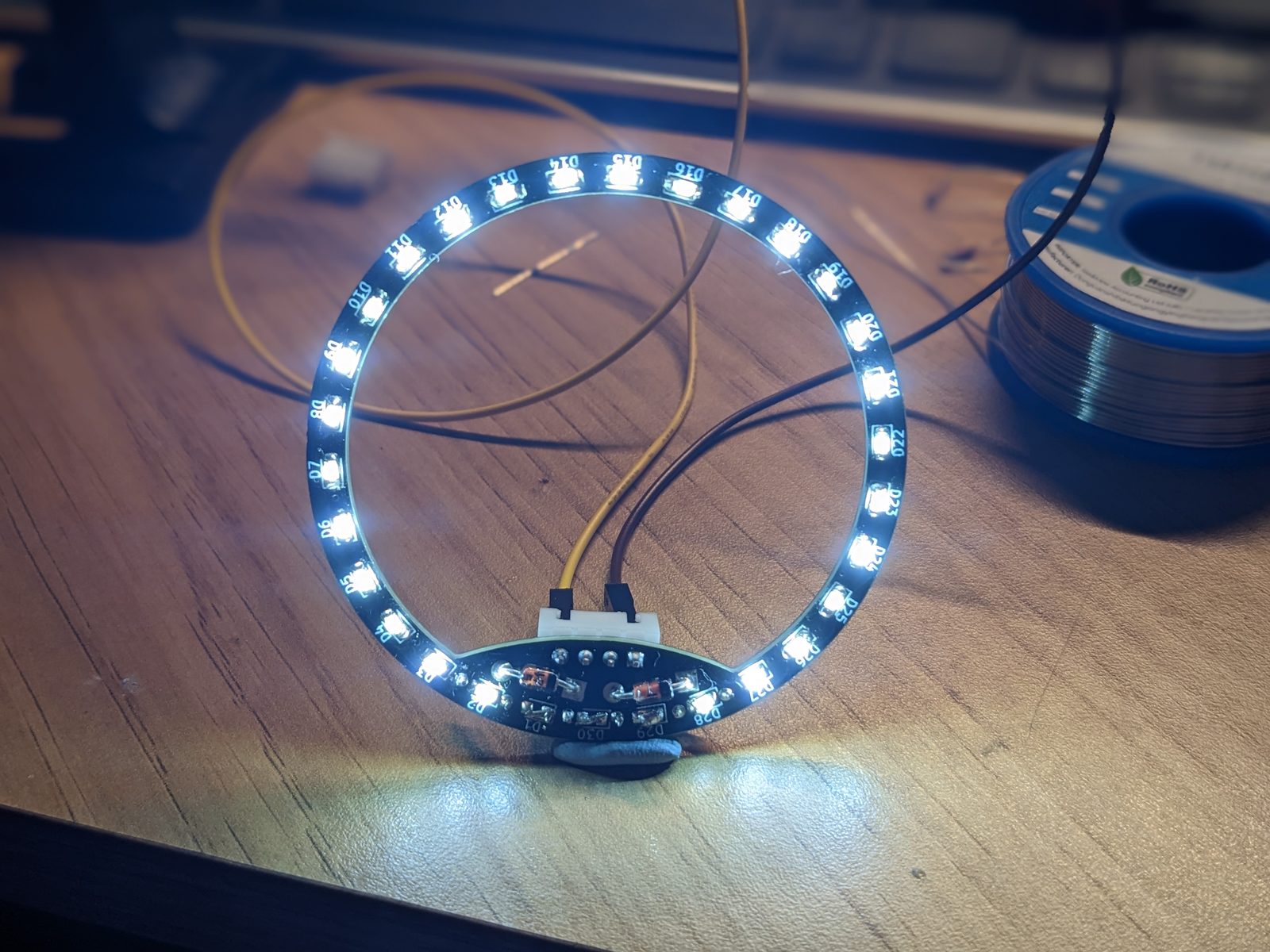 The LED ring lit at full brightness