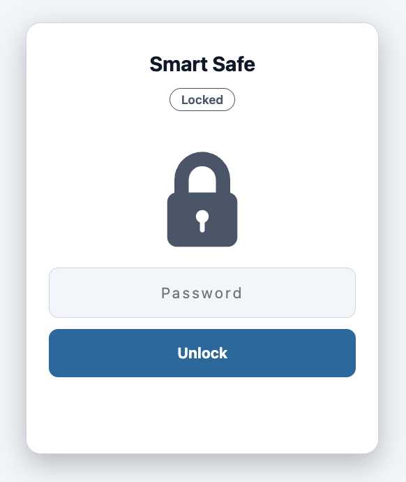 The Smart Safe page in its locked state with an empty password field